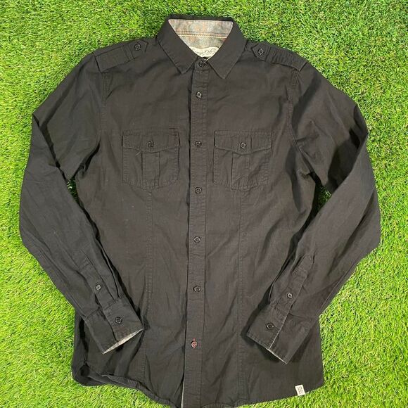 Sovereign Code Solid Black Button Up casual dress shirt with relaxed fit small - Picture 1 of 5